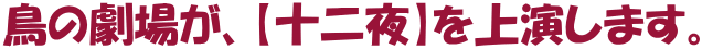 鳥の劇場が、【十二夜】を上演します。